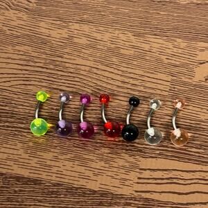 Set of 7 New 14 Gauge Navel Bellybutton Rings Multicolored Plastic